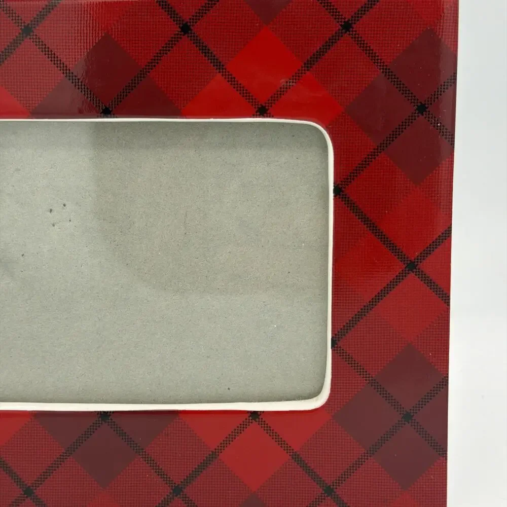 Bath & Body Works Christmas Plaid Picture Photo Frame 4x6 Red Ceramic Argyle